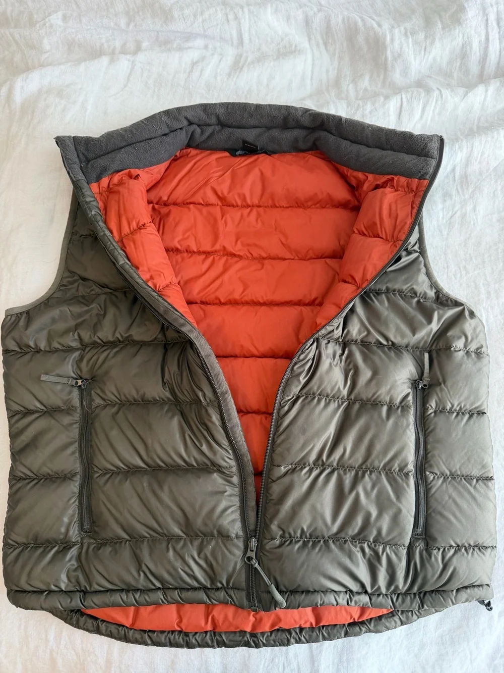 Cordillera Olive Green Puffer Vest with Orange Lining